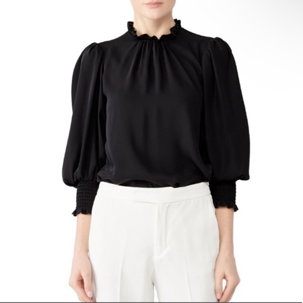 Amanda Uprichard Helene Top Smocked Cuff Balloon Long Sleeve Blouse